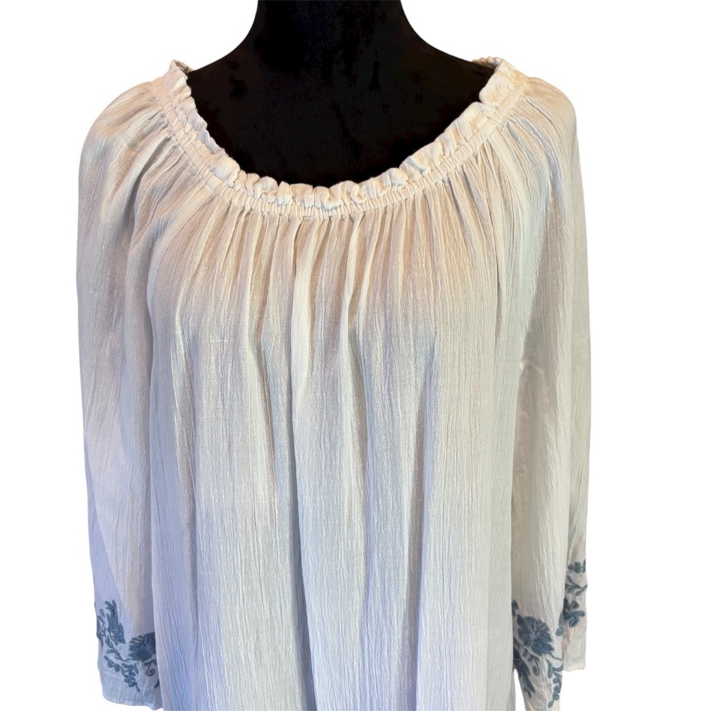 J. Jill Embroidered Boho Peasant Floral Tunic, Large, Beachy Gauzy Cottagecore - Picture 2 of 14
